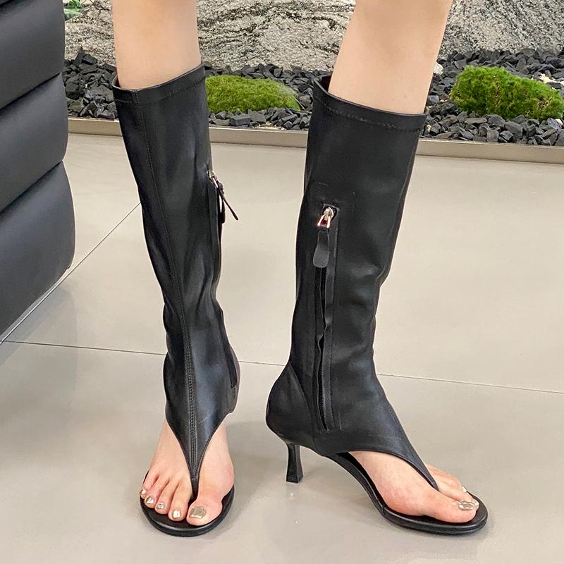 Fashion Ladies Heeled Pumps Sandals New In Knee High Boots Fashion Zippers Female Footwear Open Toe Women Heels Shoes Flip Flops