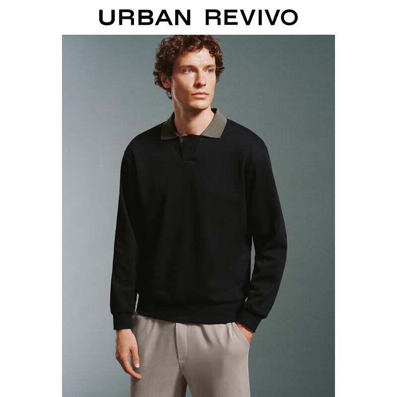 UR Men s Color-Block Long-Sleeve Lapel Polo Shirt XS