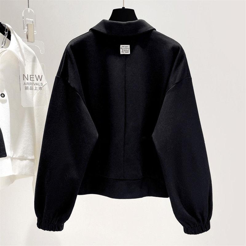 PoLo-Kragen Farbblock-Spleißpullover Damen Herbst Koreanische Version Locker Kurzer Abschnitt Locker Alles Passend Langärmlige Oberteile
