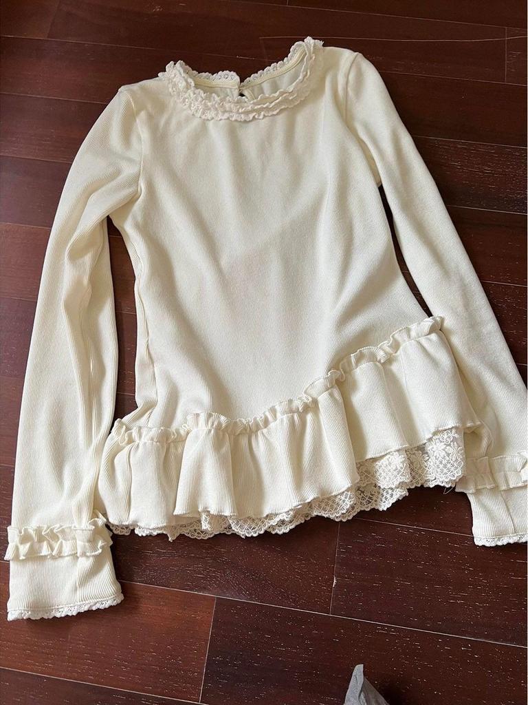 Lace Patchwork Ruffled Women's Slim Fit Long Sleeve Shirt - Autumn/Winter 2025