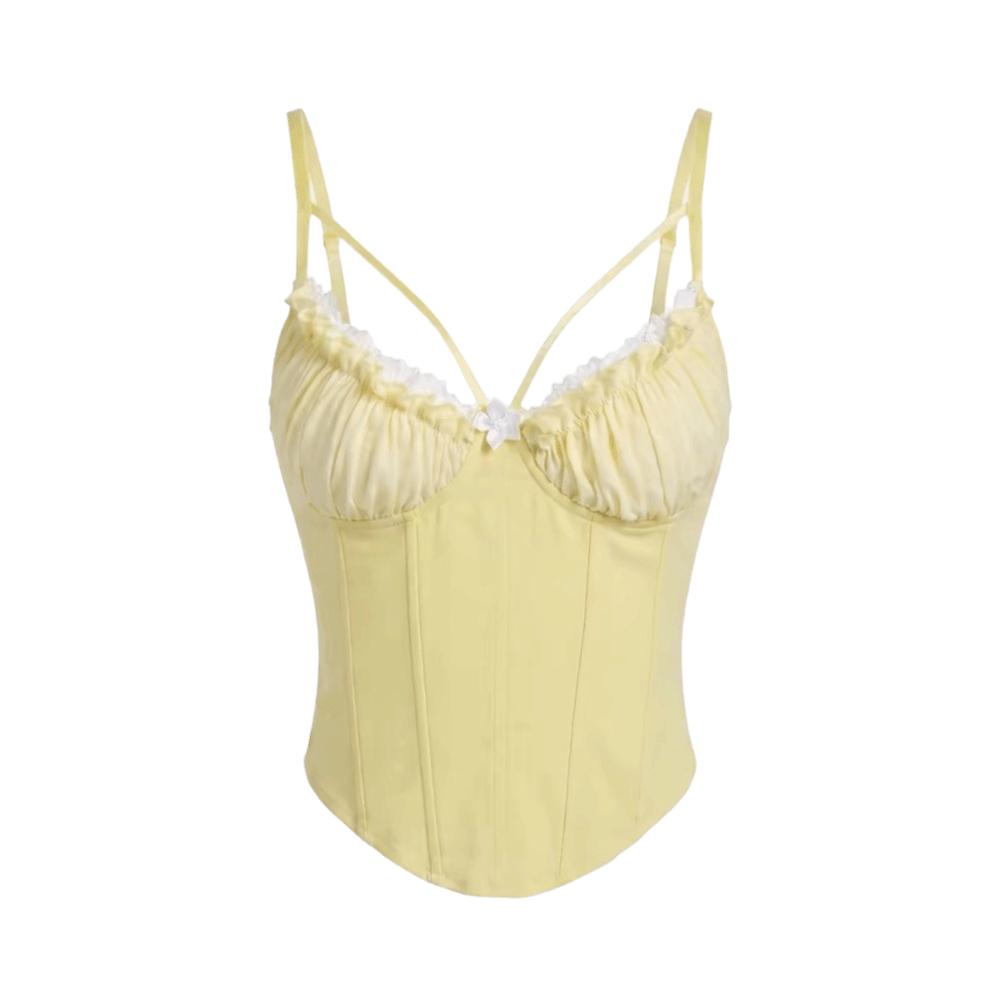 Ruffle Lace Corset Buckle Suspender Vest Spicy Girl Style Lace Flower Camisole  Spring Summer
