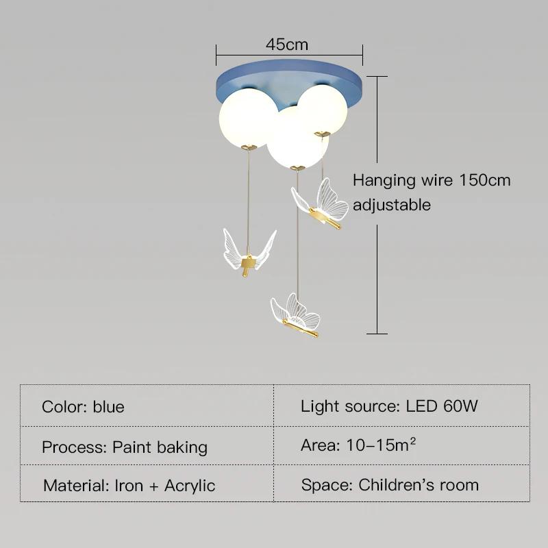Simple And Modern Bedroom Lamp With Ball Butterfly Warm and Romantic Ceiling Lamp For Children's Room Pendant Light Indoor Light