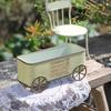 Yousheng Retro Metal Four-Wheeled Cart Decoration, Weather-Resistant Rusty Iron Cart Ornament, Potted Plant Succulents Display Rack for Living Room