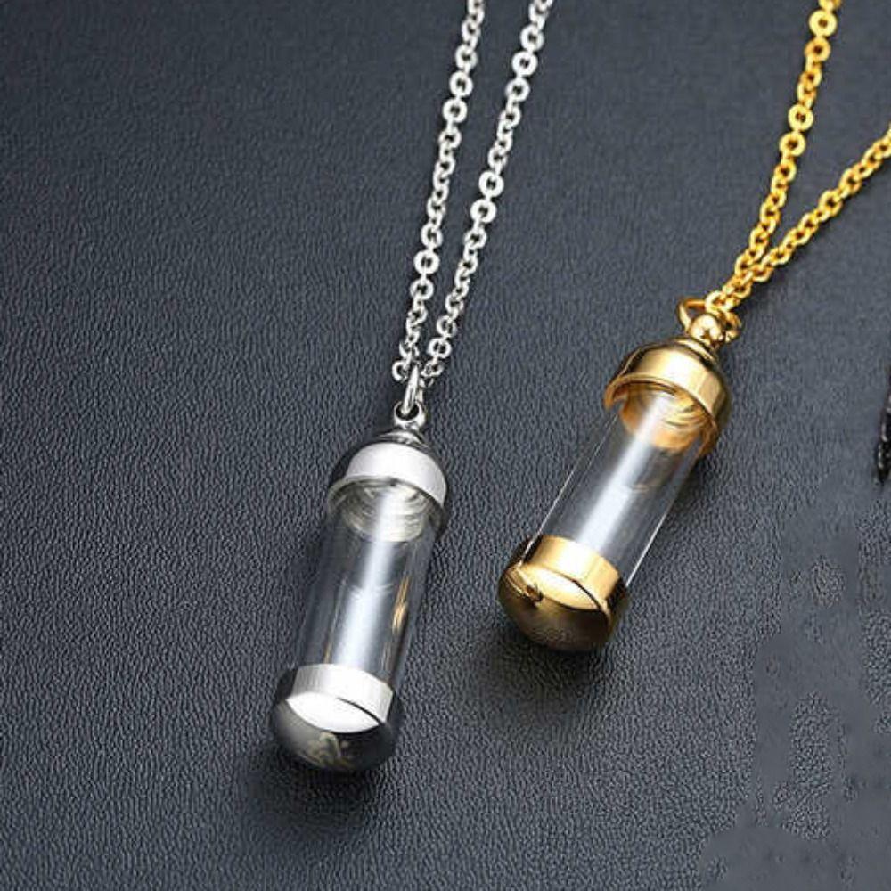 Can Open Urn Necklace Stainless Steel Ashes Cremation Memorial Pendants Hollow Tube Necklaces