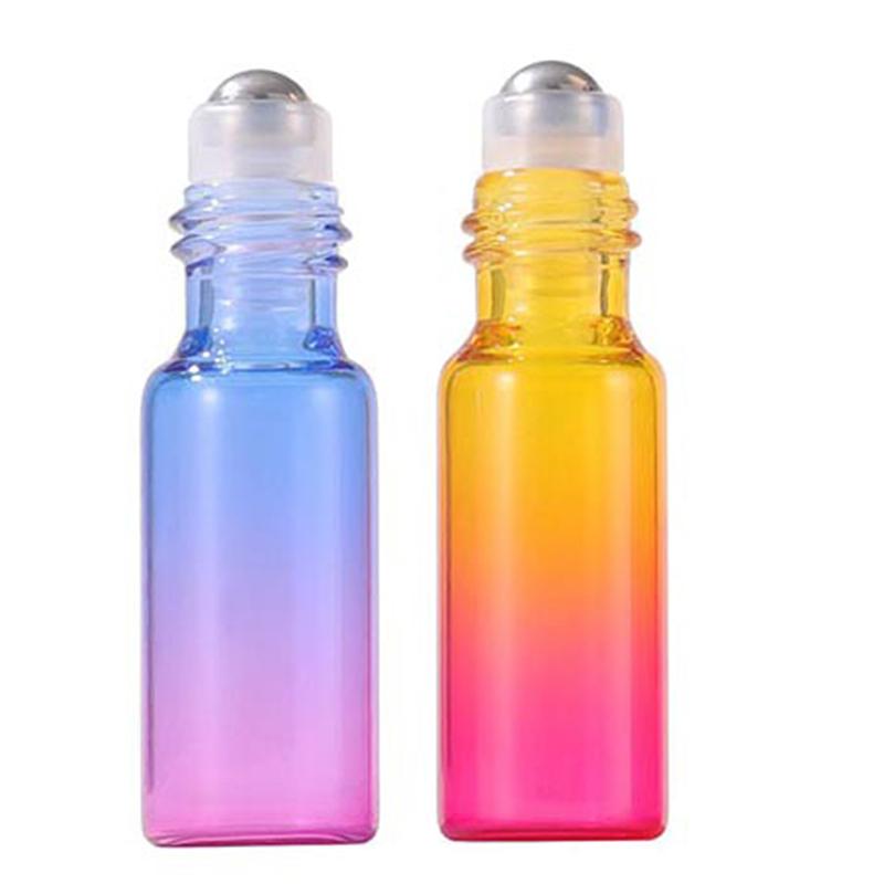 5pcs Thick Glass Roll On Bottles 5ml Gradient Color Empty Bottle Roller Ball Bottle For Essential Oil Travel Kit