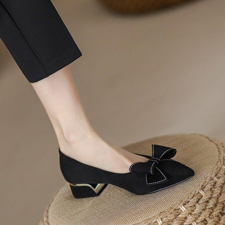 shallow mouth pointed work shoes soft sole black high heels spring 2025 new rhinestone thick heel single shoes women's middle heel