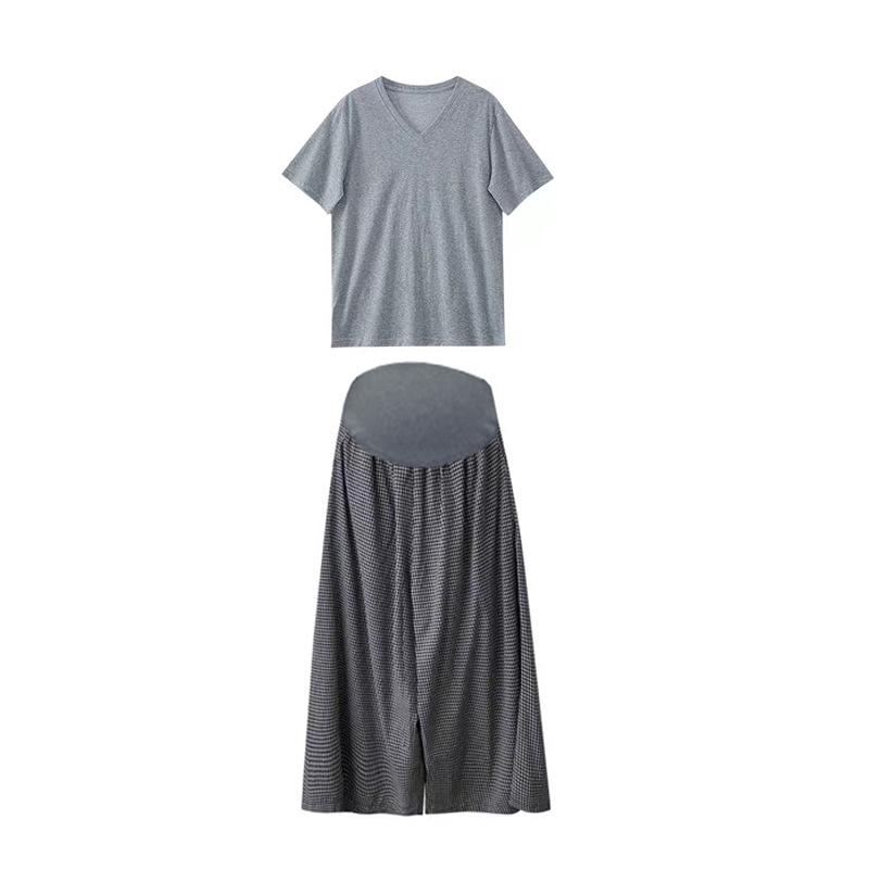 Chic Maternity Summer Set: Loose V-Neck Top & High-Waist A-Line Skirt