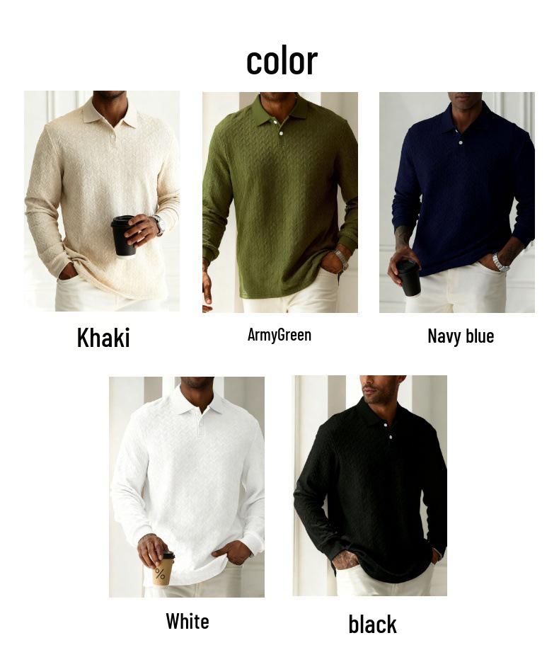 Men's Solid Color Lapel Button-Front Long Sleeve Polo Shirt - Casual, Versatile Top