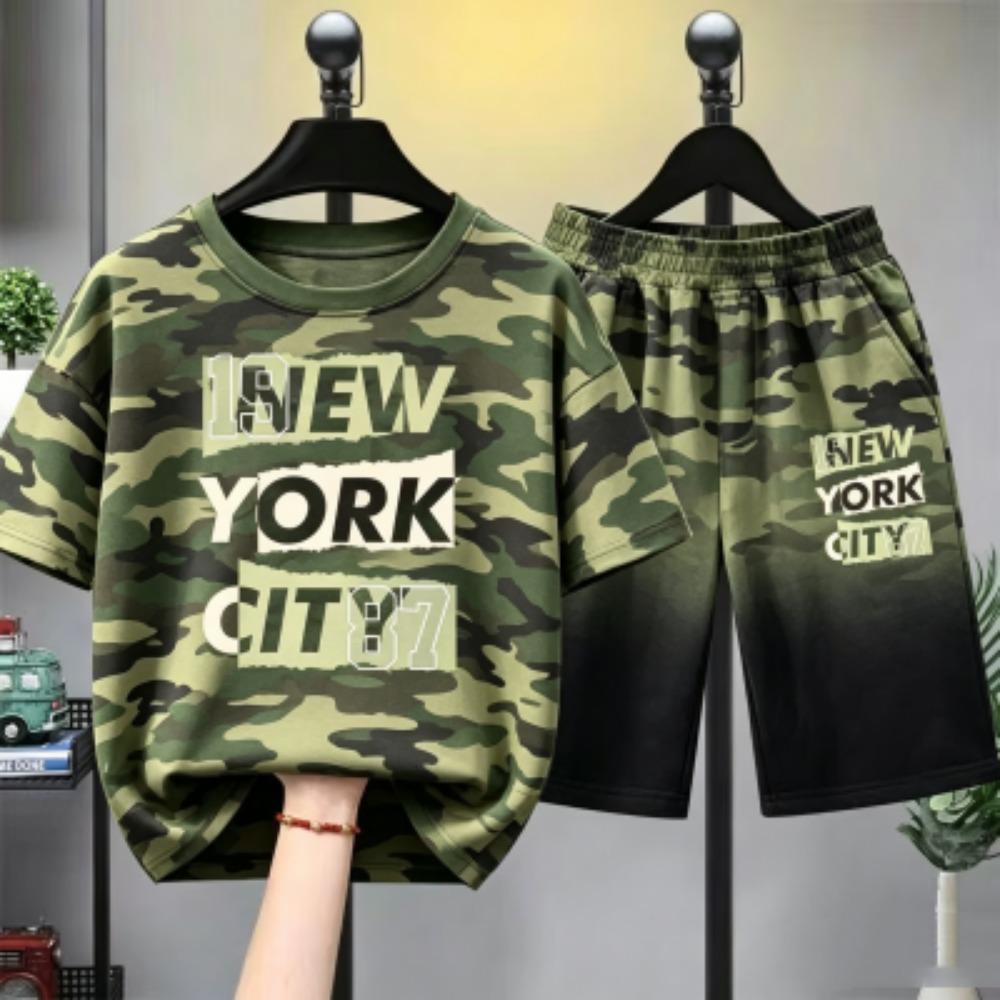 Camouflage Zebra Stripe Letter Printed Women's T-shirt and Shorts 2 Piece Set Summer Home Outdoor Casual Outfit for Men's and Women's T-shirt Set