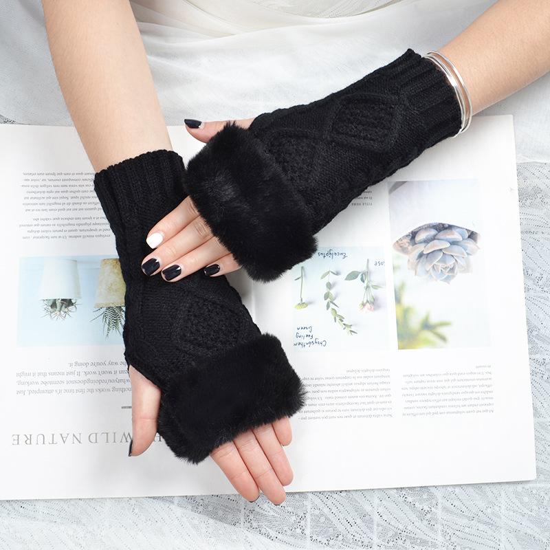 

Студенческие осенние и зимние теплые перчатки без пальцев, женские модные вязаные шерстяные перчатки в корейском стиле чёрный