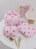 Stylish Quilted Cotton Makeup Bag with Cute Strawberry Design
