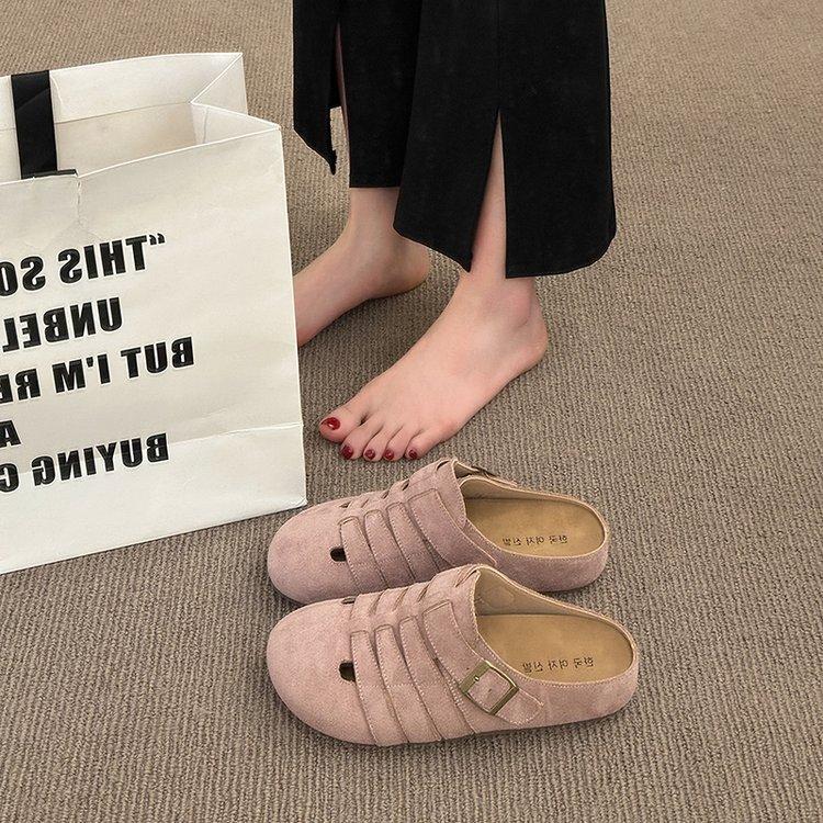 Breathable hollow soft bottom Boken baotou half slippers women's outer wear pig cage 2025 spring new retro ugly Boken tide