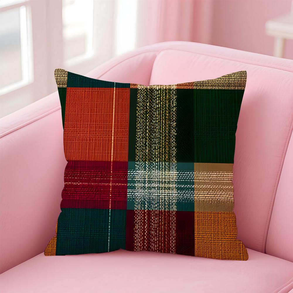 PPlaid and Leopard Print Textures Cushion Cover Pillowcase Short Plush Invisible zipper Room Sofa Cushion Cover