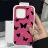 Coque Mate Motif Papillons Cœurs d'Amour Pour iPhone 16 Pro 15 Pro Max 14 13 12 11 TPU Texture Cuir Antichoc Douce Fine Housse de Téléphone