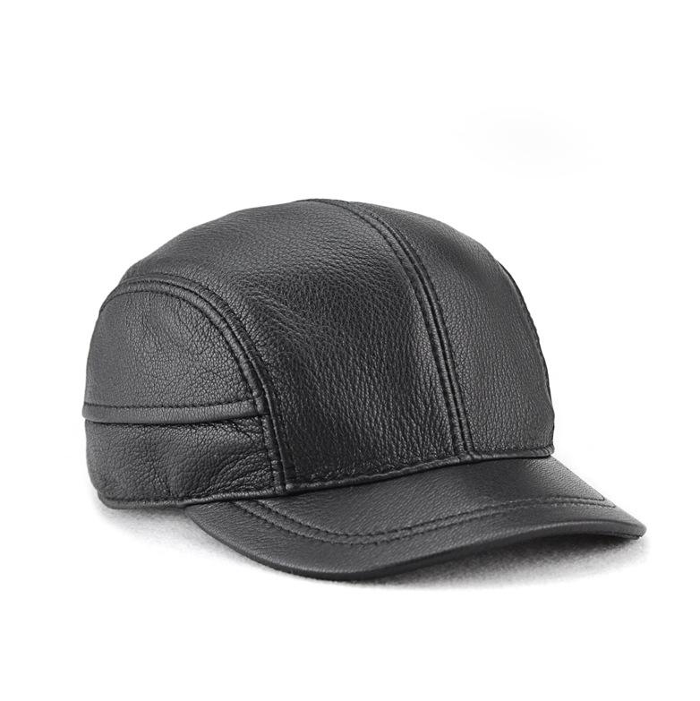 Men's Sheepskin Leather Baseball Cap - Trendy Autumn/Winter Hat for Middle-Aged and Elderly Men