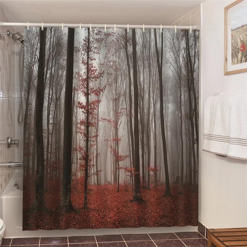 Tenda da Doccia Set Stile Nordico Foresta Nebbiosa Con Ganci Impermeabile Verde Paesaggio Naturale Decorazione Casa Tenda Bagno Nuova