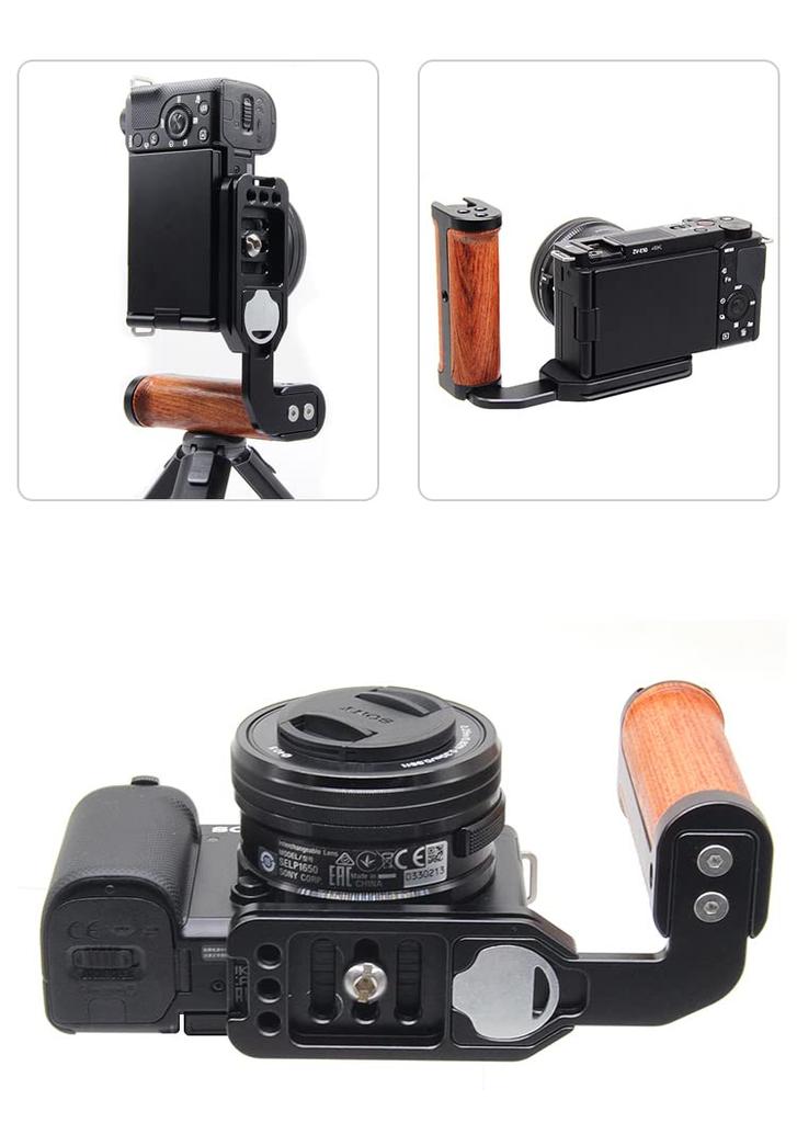 SIUTATDSH Wooden Camera Handle for Universal Cold Shoe Arca Quick Release Screw Super Expandable Cameras, Built-in Mount, Plate, L-Shaped Plate, 1/4"