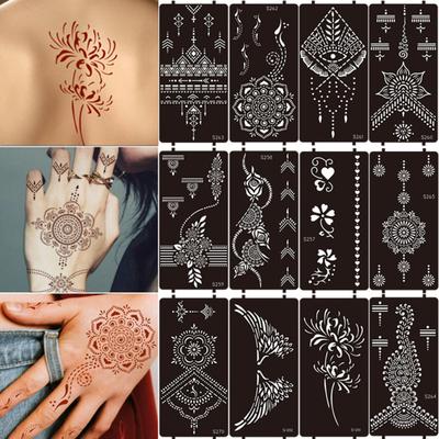 Reusable Indian Henna Tattoo Stencils, Mehndi Hand Painting Templates, DIY Flower Pattern for Body Art, Festival Makeup