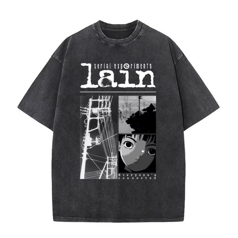 Anime Giapponese Seriale EsperiUnisexts Lain Vintage Lavato Maglietta Unisexga Iwakura Ragazza Sci Fi T-shirt Unisex Cotone Casuale Maglietta