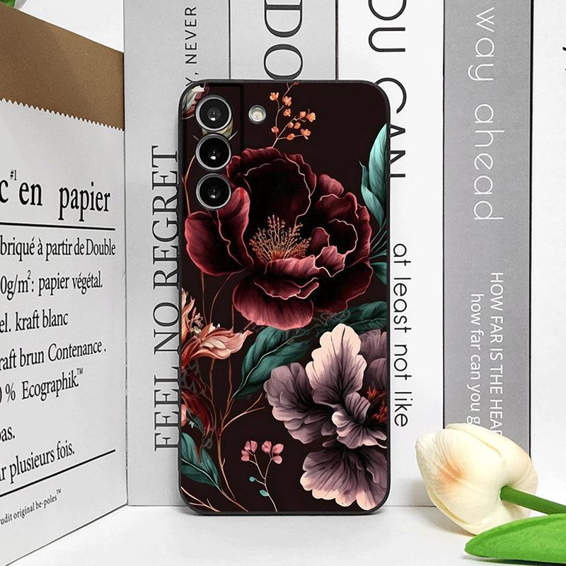 Vintage Peony Floral Art Flower Pattern Phone Case for Samsung Galaxy S25 S24+ S23 Ultra S22 Plus S21 FE S20 M53 M55 Soft Cover