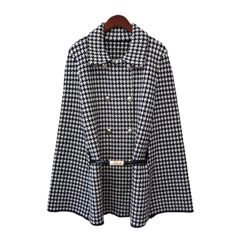 Autumn and Winter New High-end Thousand Bird Grid Knitted Double-sided Tweed Cloak Temperament Sweater Jacket