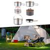 6 Pieces Camp Cookware Camping Mess Kit Portable Cooking Pot Pan Stainless Steel Frying