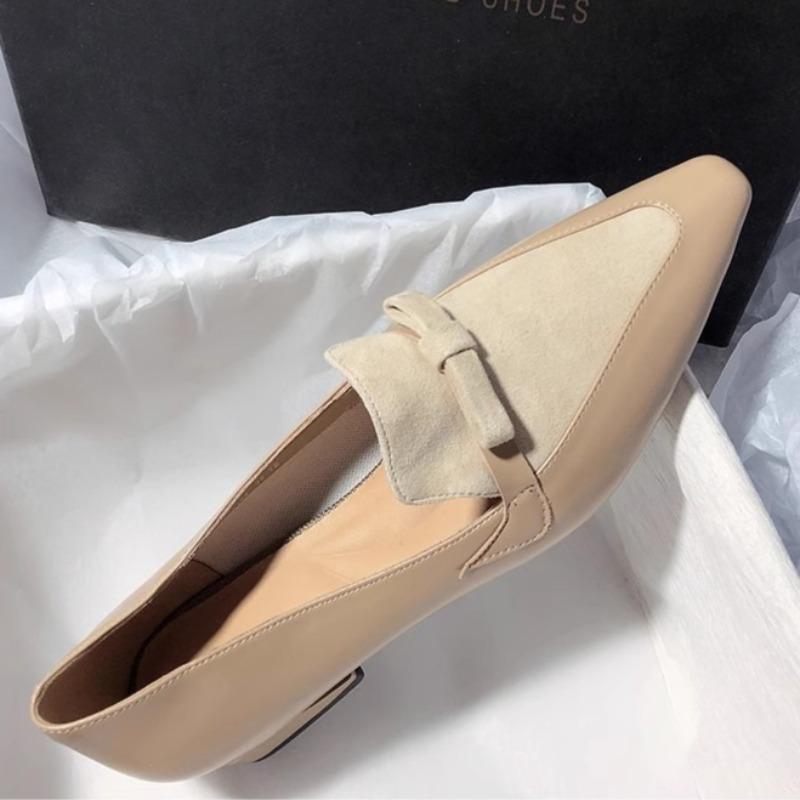 Shoes for Woman Small Leather Shoes Women's French Splicing Thick Heel Pointed Single Shoes Leather Versatile Loafers Woman