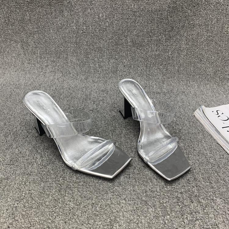 Fashion Shoes Slippers Heels Loafers Jelly Slides Square Toe Rubber Flip Flops High Transparent Summer Hawaiian Square Toe Slippers Wome