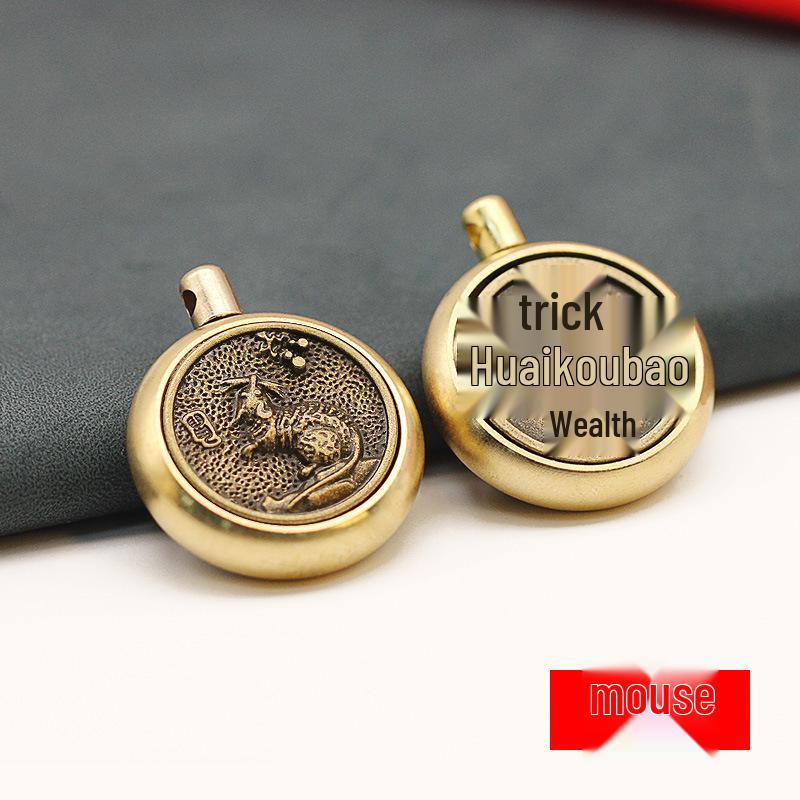 Rotating Brass Zodiac Signs Vermilion Gourd Keychain for Wealth & Treasures
