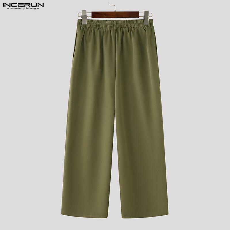 INCERUN Two Pieces Outfits Men Irregular Cropped Tops and Long Straight Pants Sets