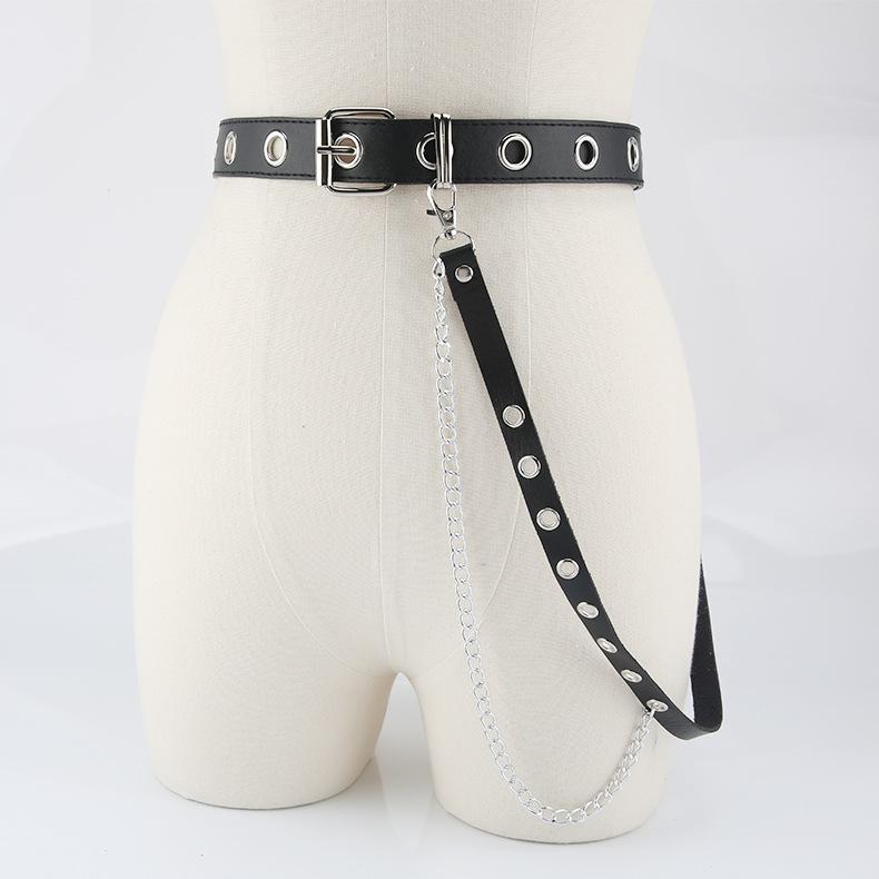Harajuku Dark Girl Punk Goth Style Double Row Buttonhole Single Row Buttonhole Belt Decorative Jk Waist Chain Strap Cool