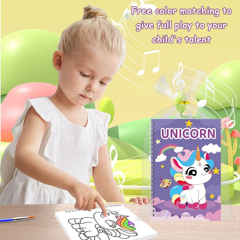 Montessori Kids Watercolor Coloring Book With Built-In Paint Board And Brushes Educational Creative Art Gift For Children