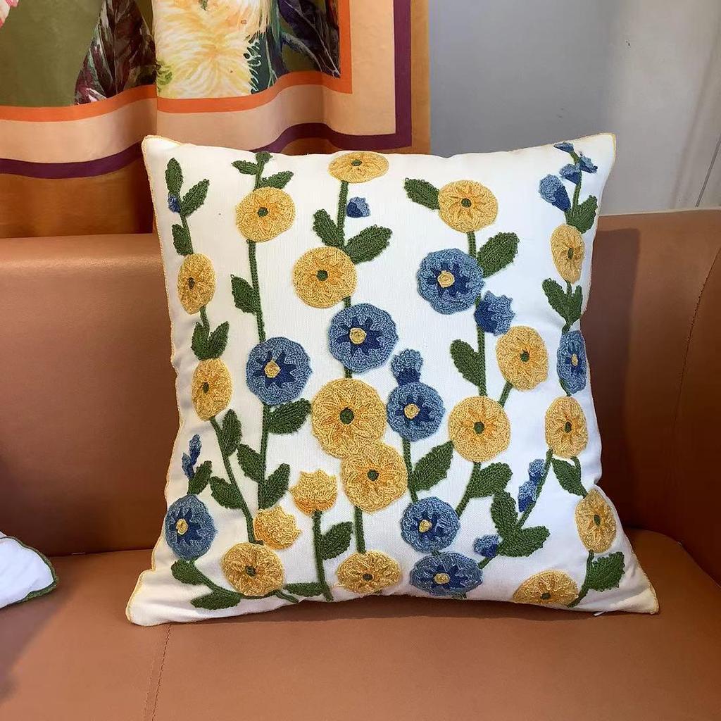 Kissenbezug mit Chenille-Stickerei: Sofa im pastoralen Heimstil, Dekokissen und Lendenstütze