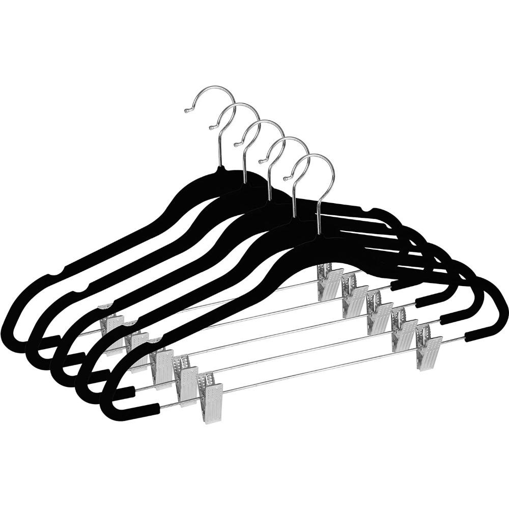 Space Saving Velvet Skirt Dresses Hangers 2Pack Non Slip Velvet Pants Hangers with Metal Clips, 360° Swivel Hook, Durable Thin