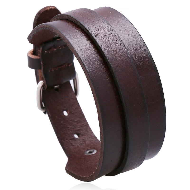 Men S Vintage Simple Double Layer Leather Bracelet Punk Hip Hop Genuine Leather Bangle Jewelry