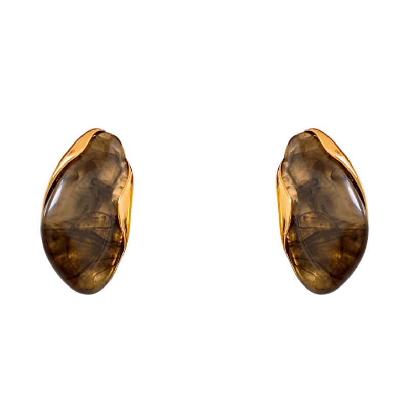 New Design Brown Green Resin Earrings for Women Vintage Geometric Metal Water Droplet Earrings Exaggerated Jewelry Accessories