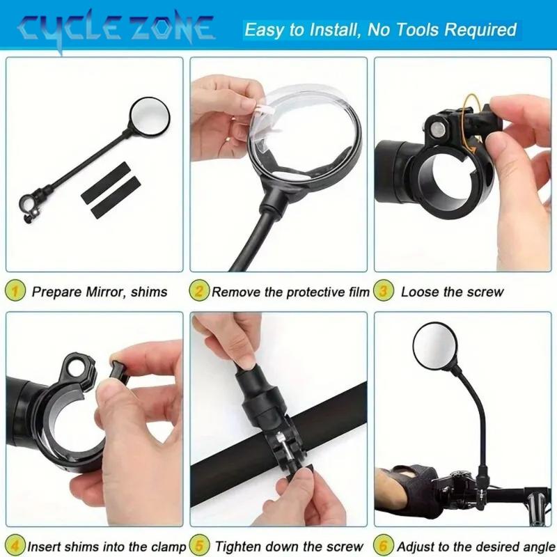 Bicycle Mirror Bike Handlebar Rearview Mirror Rotatable and Adjustable Wide Angle Rear View Shockproof Convex Mirror Universal