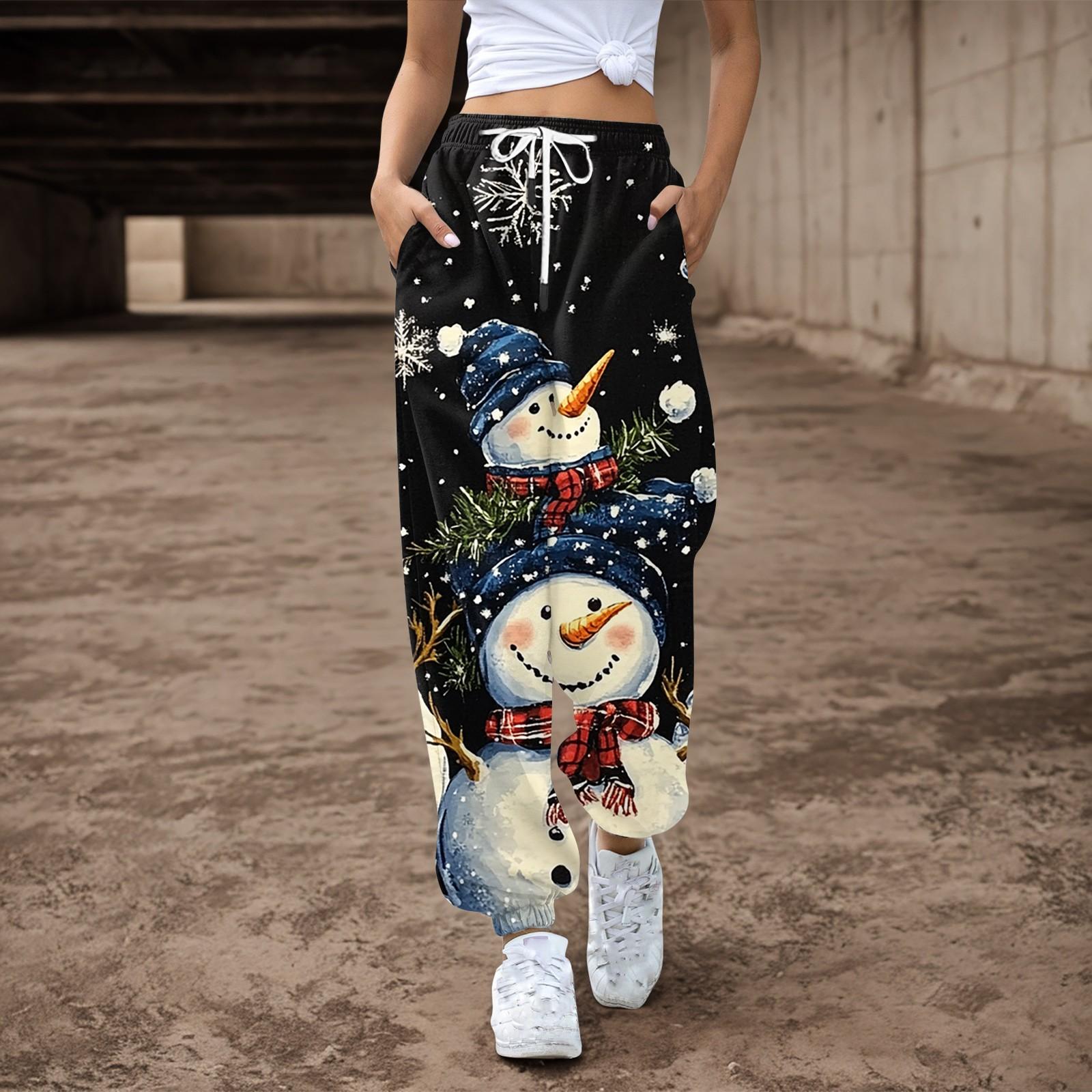 

Женские повседневные брюки с завязками на резинке и рождественским принтом, спортивные штаны L чёрный