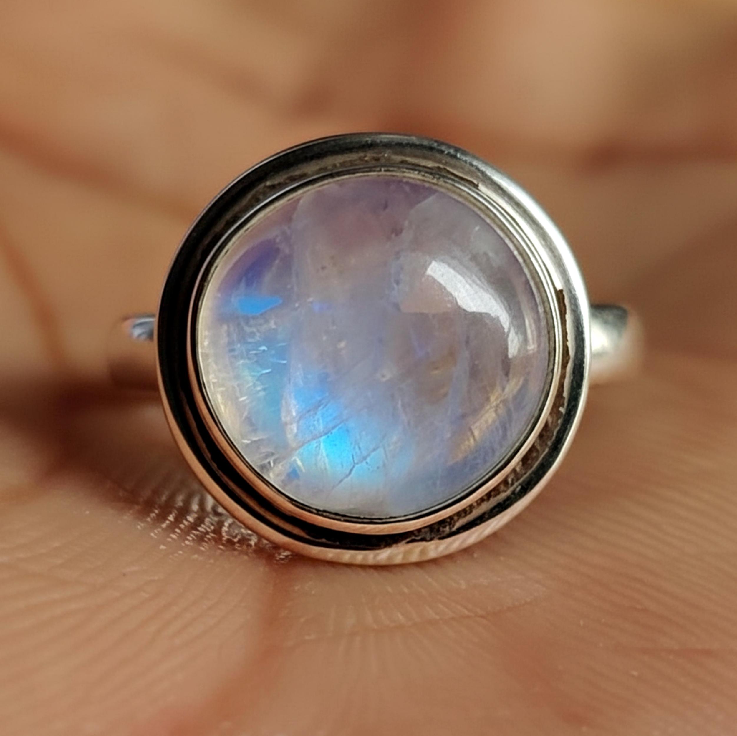 

Каблучка з місячним каменем «Веселка», ювелірні вироби ручної роботи, каблучка для жінок, суцільне срібло 925 проби, дорогоцінний камінь круглої форми, подарунок для неї, яскрава каблучка 7 срібний