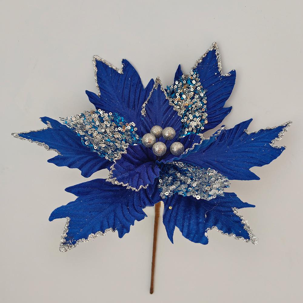 Gold Dust Christmas Decoration, Christmas Flowers Christmas Tree Flocking Cloth Decorative Flower Cuttings Double Sequins Simulated Flowers