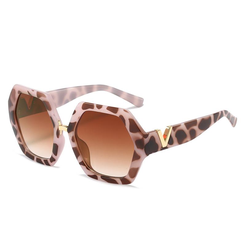 New Thick Frame Fashion Sunglasses Leopard Print Women'S Metal V Frame Sunglasses Women'S