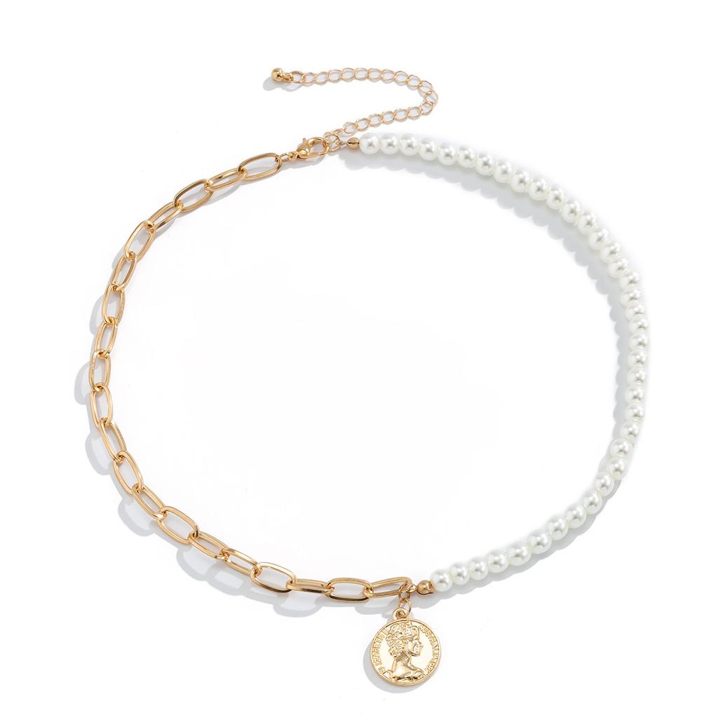 New Trendy Versatile Patchwork Pearl Necklace Fashion Men's Personalized Trendy Queen Avatar Necklace