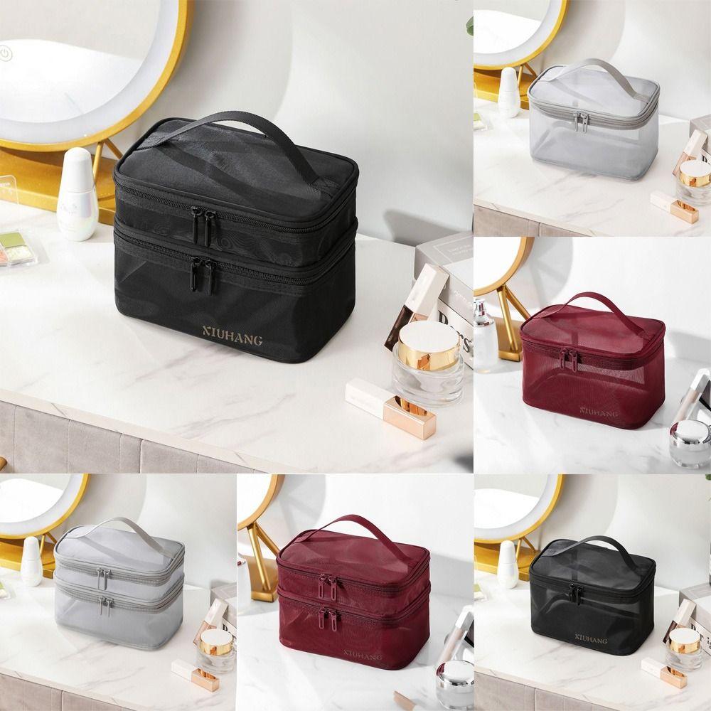 Double Layer Large Capacity Korean Storage Bag Toiletry Bag Zipper Makeup Bag Women Cosmetic Bag