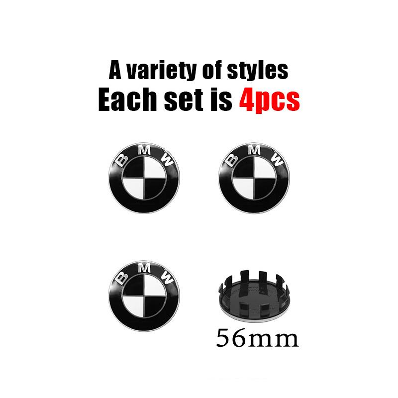 Car Black White BMW Logo Front Hood Emblem 82mm Rear Badge 74mm Wheel Hub Cap 68mm 56mm steering wheel sticker 45mm Accessories