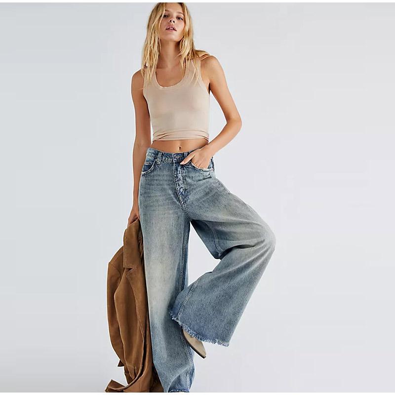 Vintage Baggy Jeans Women Fashion 2025 New Loose Casual Solid Color Wide Leg Pants Zipper Fly Pocket High Waist Denim Trousers