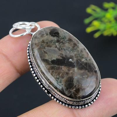 Natural Larvikite Stone Gemstone 925 Sterling Silver Gift Pendant 2.25" L8w56
