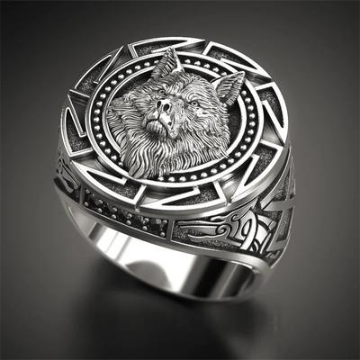 Vintage Relief Ancient Wolf Head Ring for Mens Viking Gothic Steampunk Hip Hop Carved Animals Pattern Party Jewelry