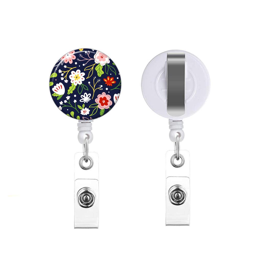 1pcs Staff Work Card Cover Holder Neck Strap Retractable Badge Reel Clip Floral Employee's ID Name Card Card Cover Case Lanyard