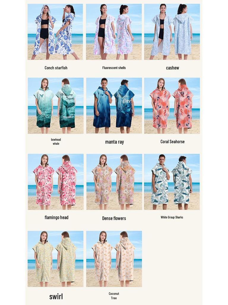 Microfiber Quick-Dry Hooded Beach Poncho Bathrobe for Adults