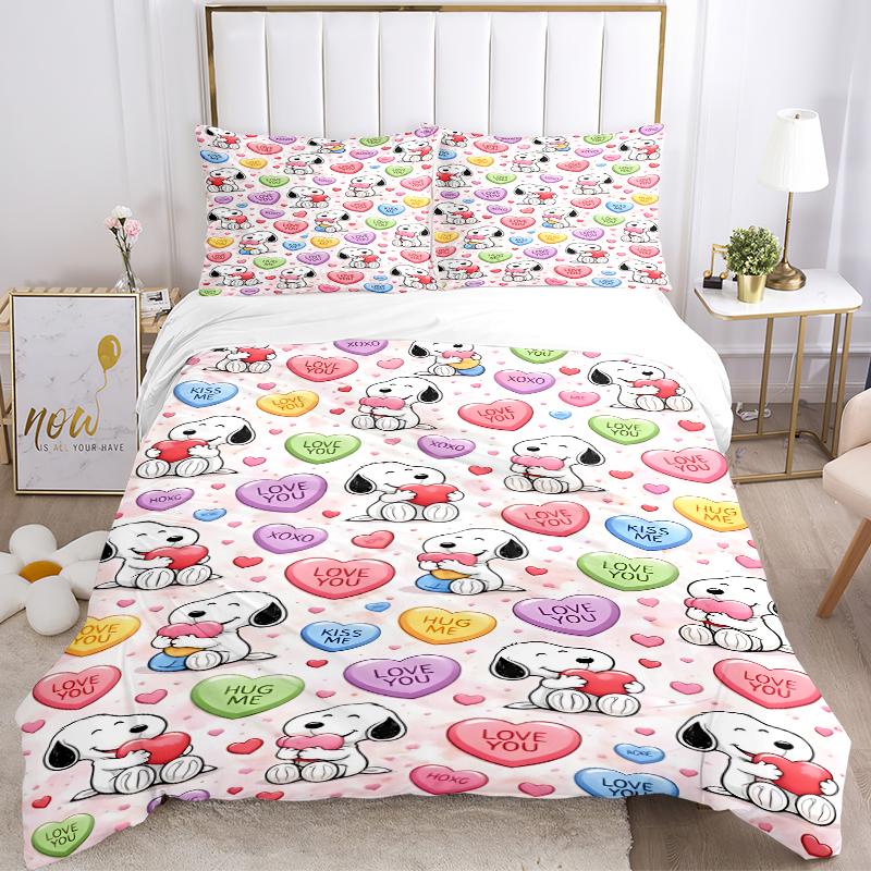 3Pcs Snoopy Hearts Love Kiss Bedding Sets For All Sizes New 3D Printed Bed Cover Comforter Duvet Cover Pillowcase Bedroom Decoration